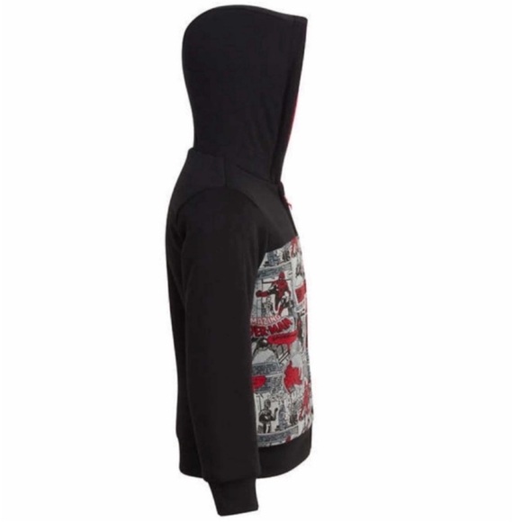 NWT Marvel Spider-Man Kids Boys Fleece Plush Hoodie BLACK RED - size 5 cozy - Picture 4 of 6